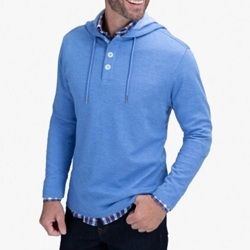 Mizzen+Main Blue Henley Hoodie XL